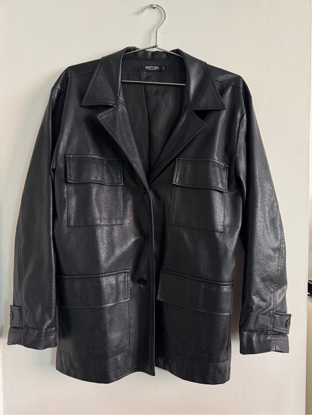 Nasty Gal Black Faux Leather Jacket Size 4 Like New